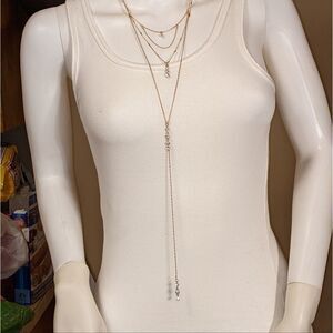 Vintage very cool four 4 layer goldtone body necklace with rhinestones